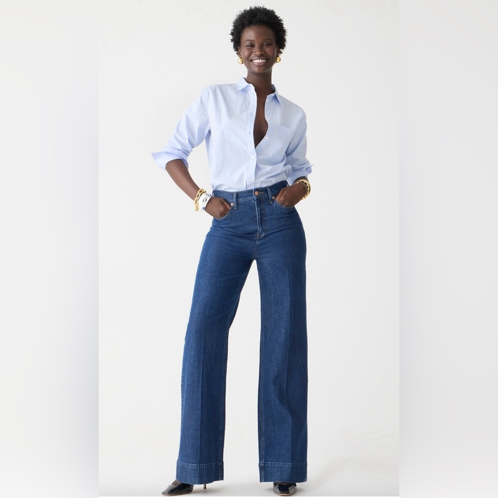 J. Crew Wide Leg High Rise Denim trouser in Dark Denim, Fiorellas wash, Sz 29/30
